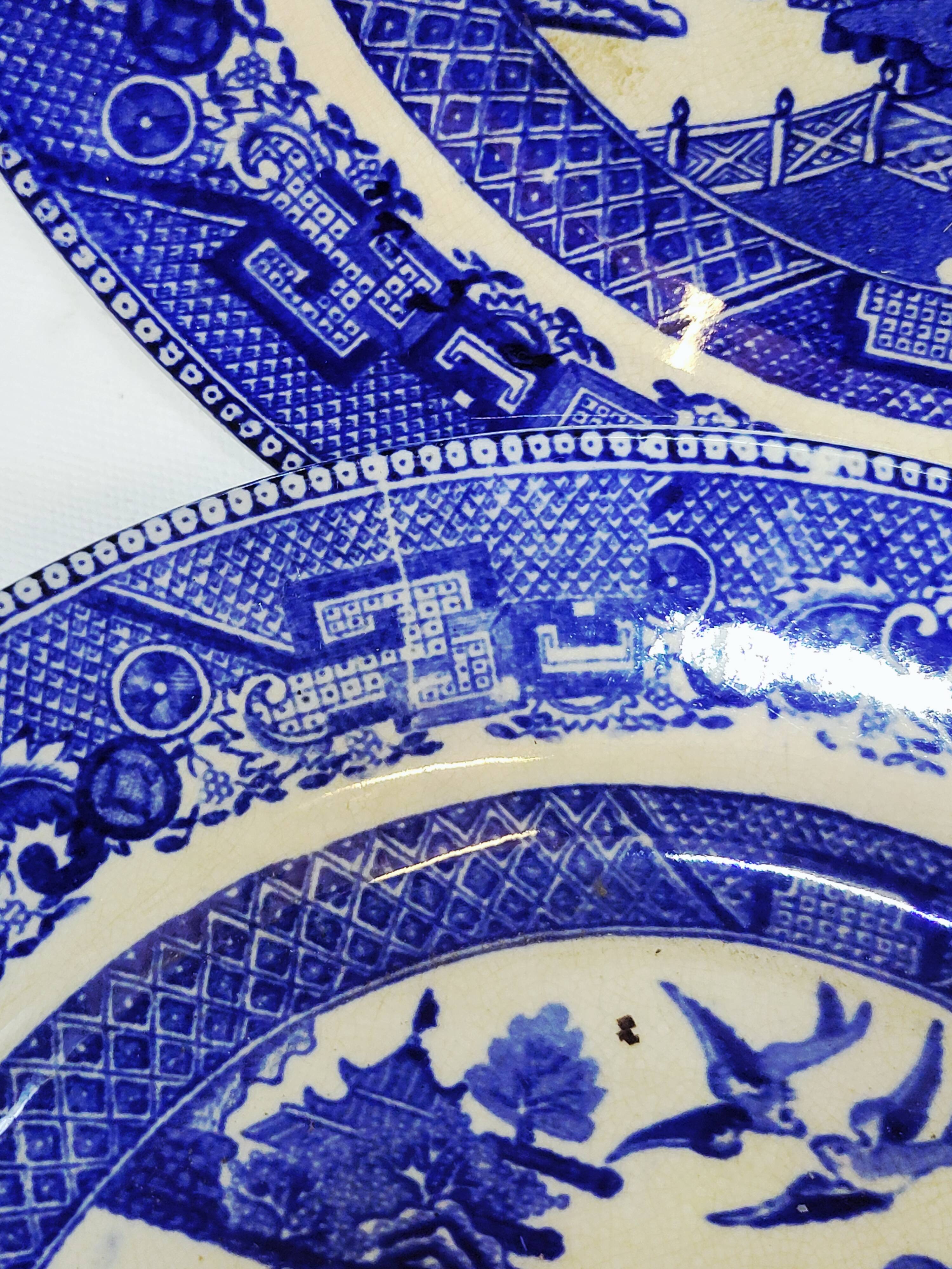 9 Antique Plates 19th Century Blue Willow Pattern Chinese Blue Decor