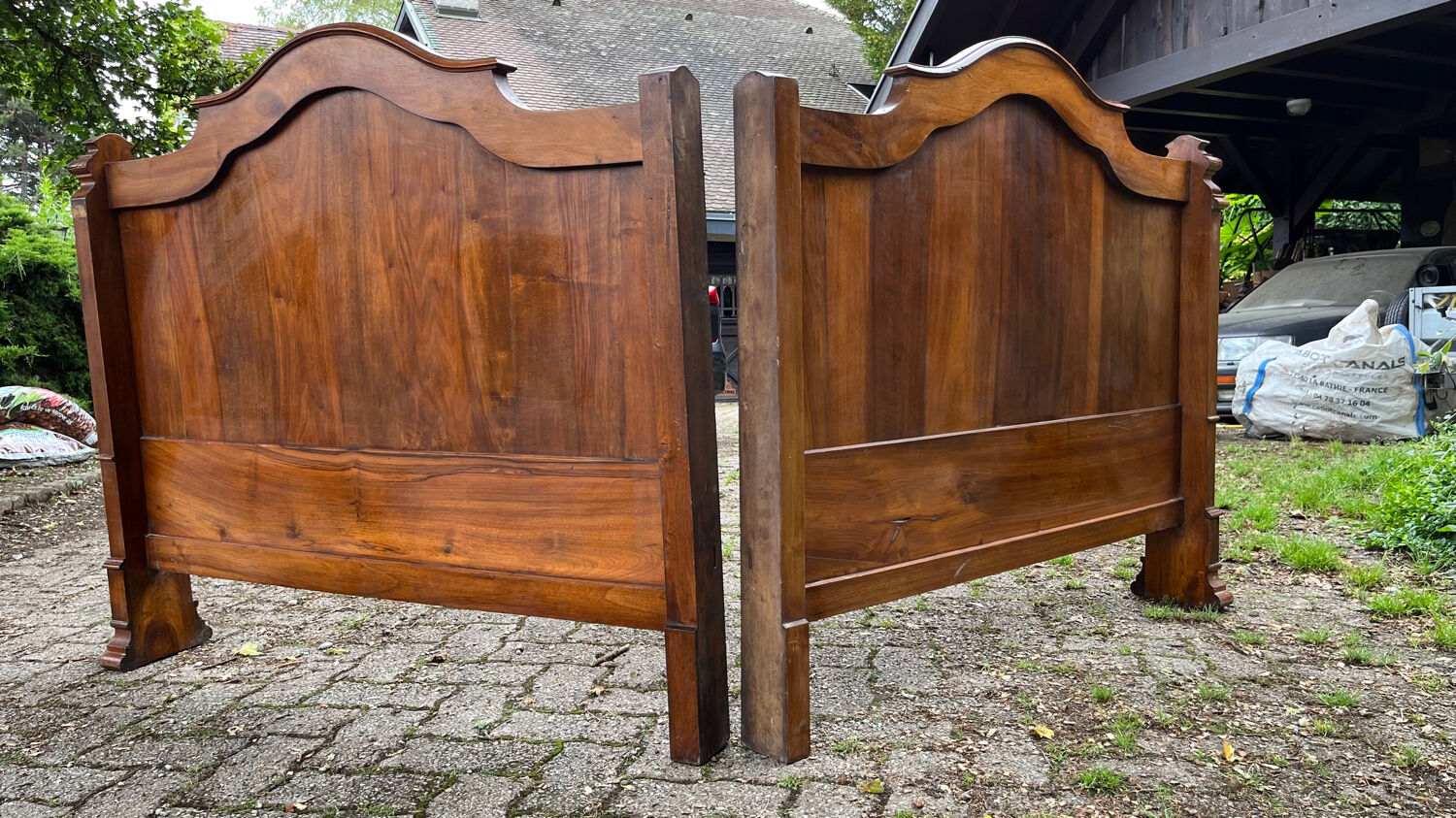 Antique solid walnut boat headboards