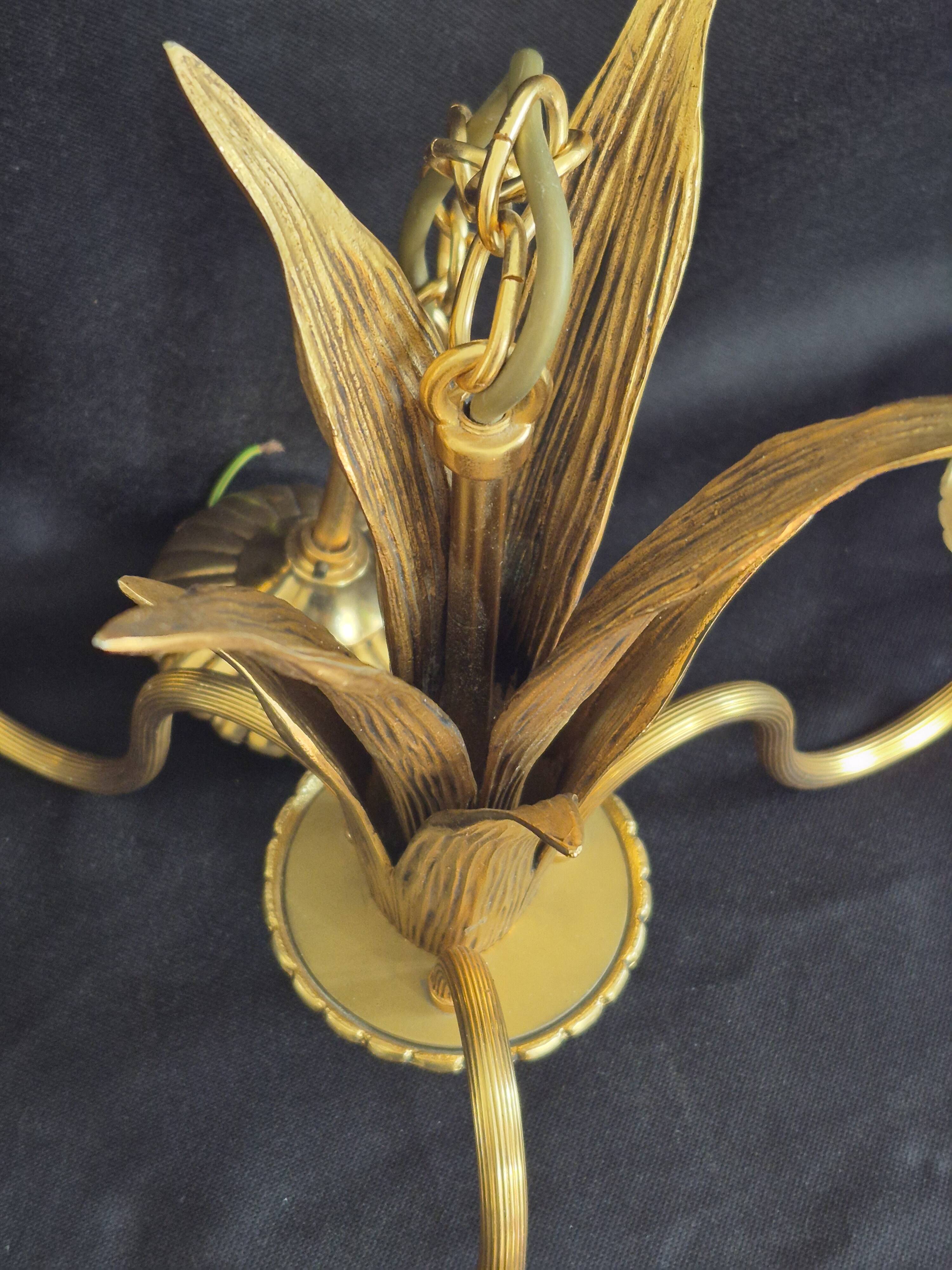 Hollywood Regency vintage gold palm chandelier 3 lights Hans Kögl style A666