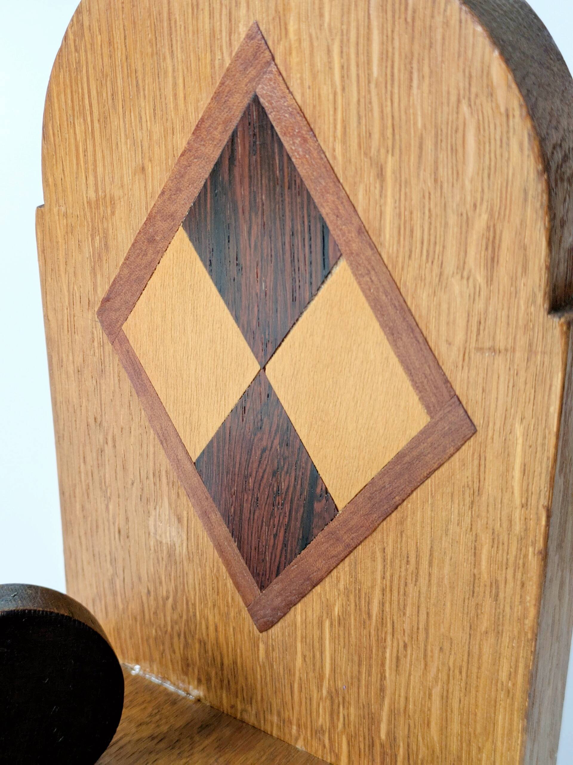 Pair of vintage wooden bookends, checkerboard pattern, 1950s