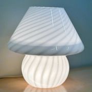 Vintage white swirl glass mushroom lamp – Italian style opaline table lamp. 1970