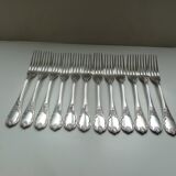 Lot 12 old silver metal forks Christofle Marly model floral decoration