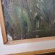 Tableau Huile sur Papier - Cours de ferme Pommiers en fleurs Signé J. Robin