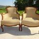 Bergère armchair in walnut and upholstered fabrics, set of 2