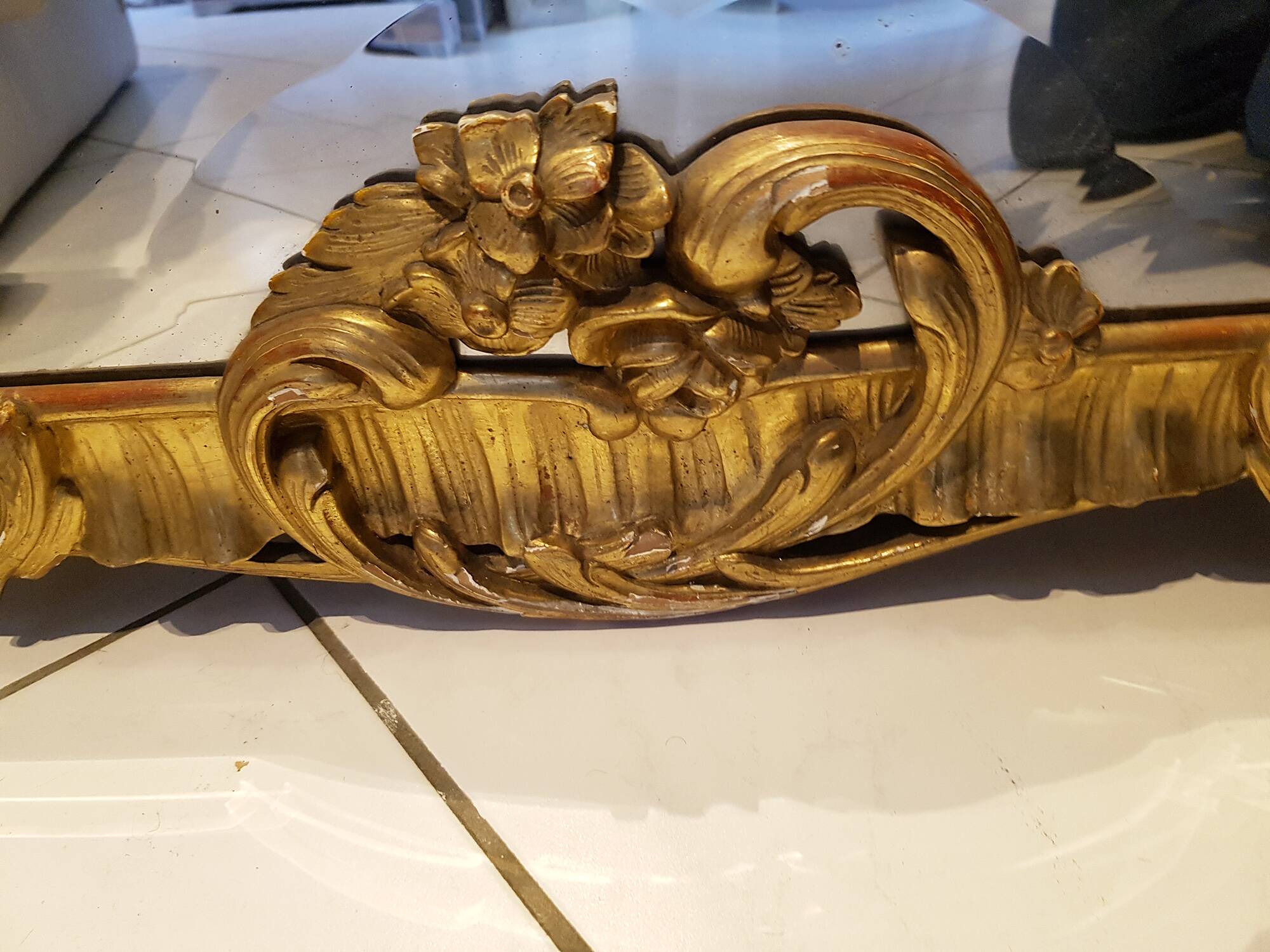 Large rectangular antique Louis XVI mirror for tabletop use.