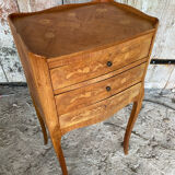 Antique Nightstand Louis XV Style Inlay Wood 3 Drawers Wine