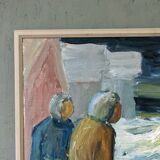 Mid-Century Modern Swedish "Watching the Storm" Vintage Expressive Seascape Oil Painting, Framed