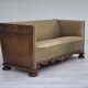 1950s, Danish curved sofa, furniture velour, oak wood.