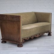 Canapé courbé danois des années 1950, mobilier en velours, bois de chêne.