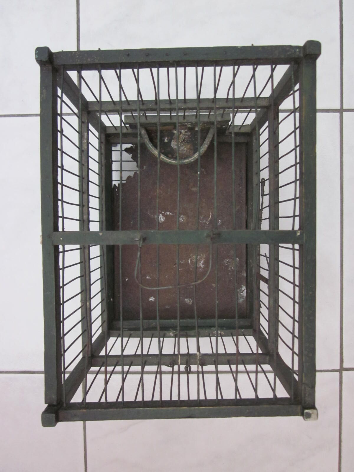 Wooden bird cage with feeder