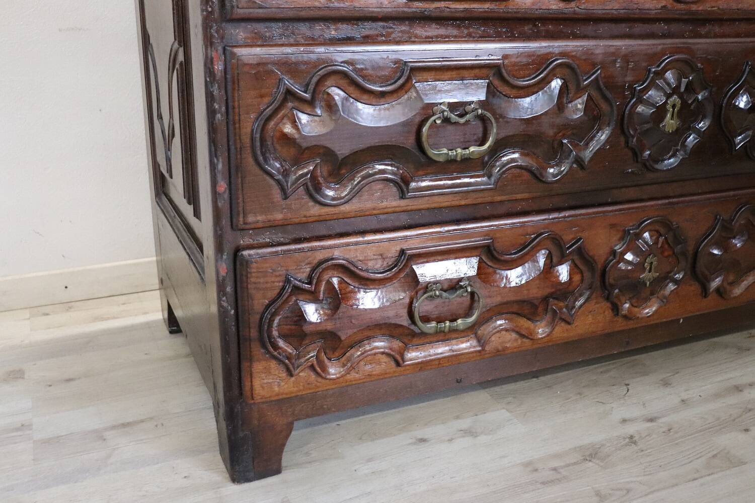 Antique Carved Walnut Chest of Drawers, 17th Century