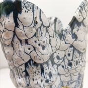 Large black and white glazed ceramic vase - contemporary style 25 cm