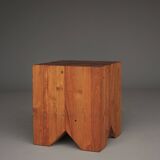 Brutalist solid Teak wood Stool or Side Table. 1990s