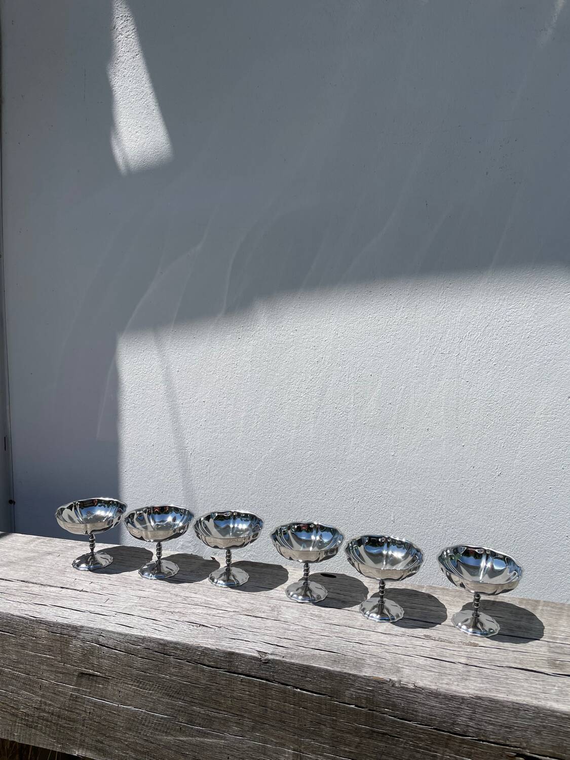6 large stainless steel bowls 1970