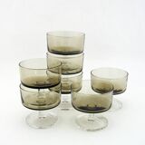 7 champagne glasses in smoked brown glass - Cavalier Sweden Luminarc Arcoroc France - vintage 70s