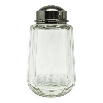 Bol à sucre en poudre Art Déco, en verre, laiton chromé, Belgique, années 1930