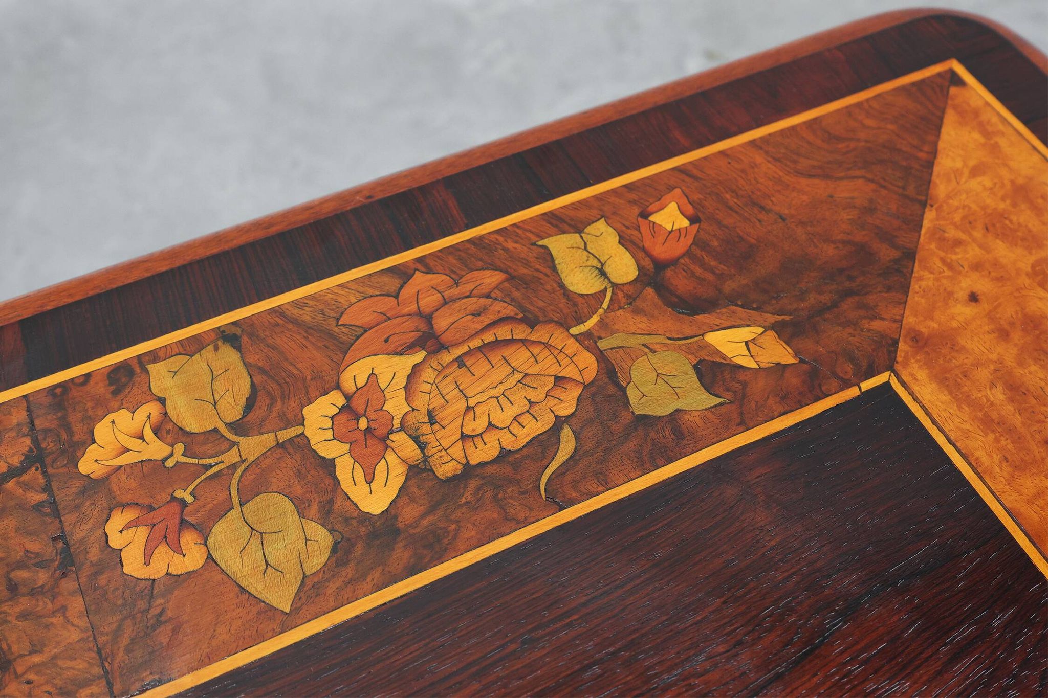 Victorian Walnut Side Table with Inlaid Top and Pierced Scroll Ends, Englan