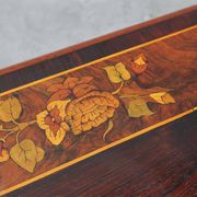 Victorian Walnut Side Table with Inlaid Top and Pierced Scroll Ends, Englan
