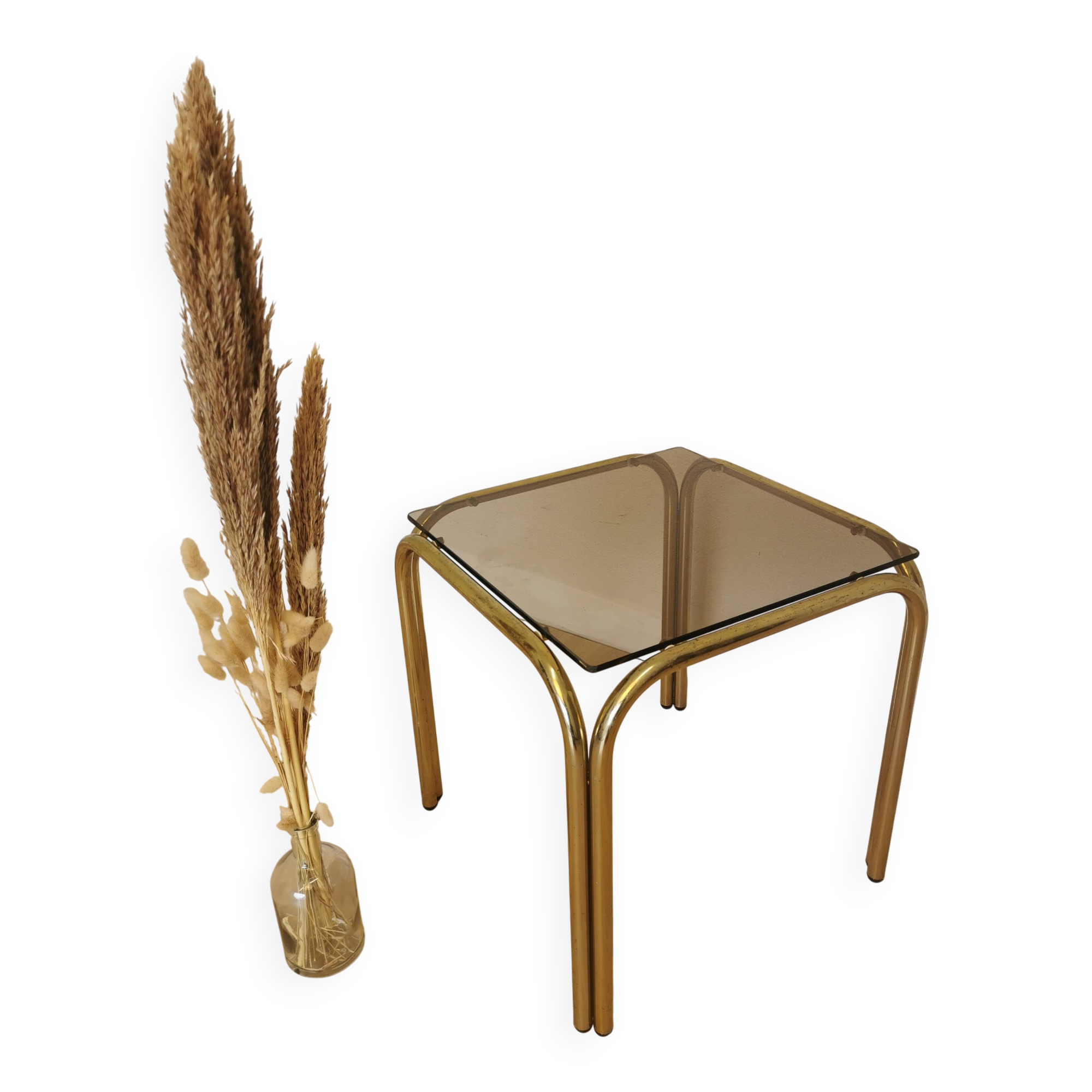 Vintage Italian Coffee Table: Brass & Smoked Glass, Mid-Century Modern