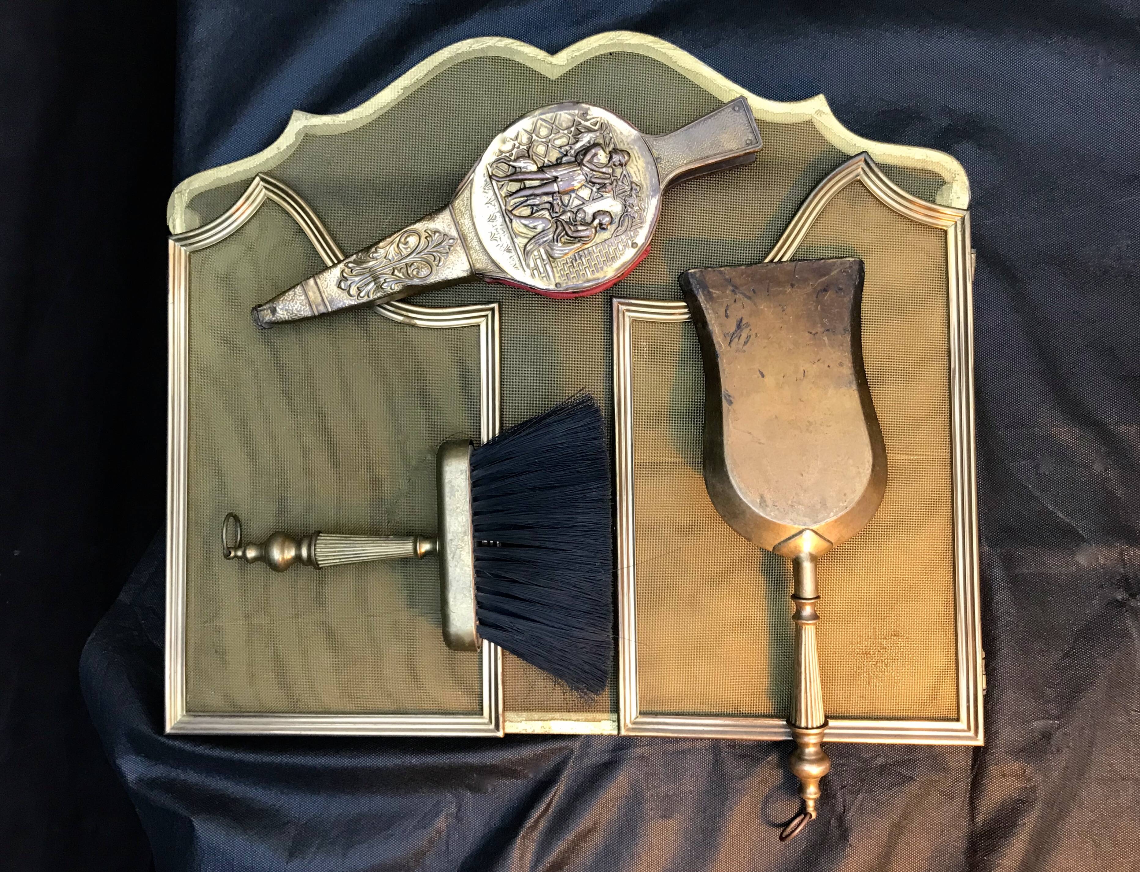 Old fire screen and accessories brass fireplace 1940 spark arrest fireplace firescreen