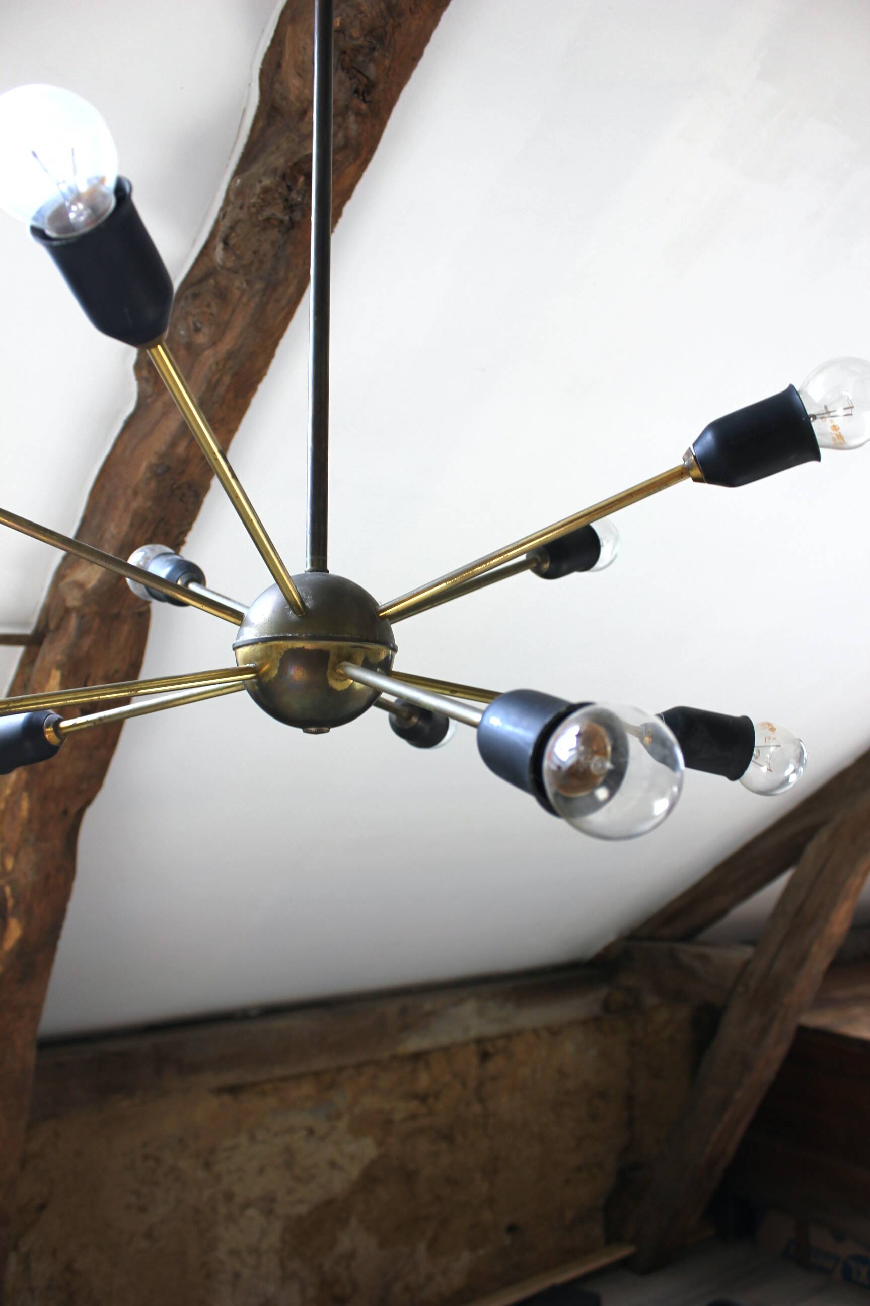 Lustre suspension Spoutnik vintage année 60 doré space age