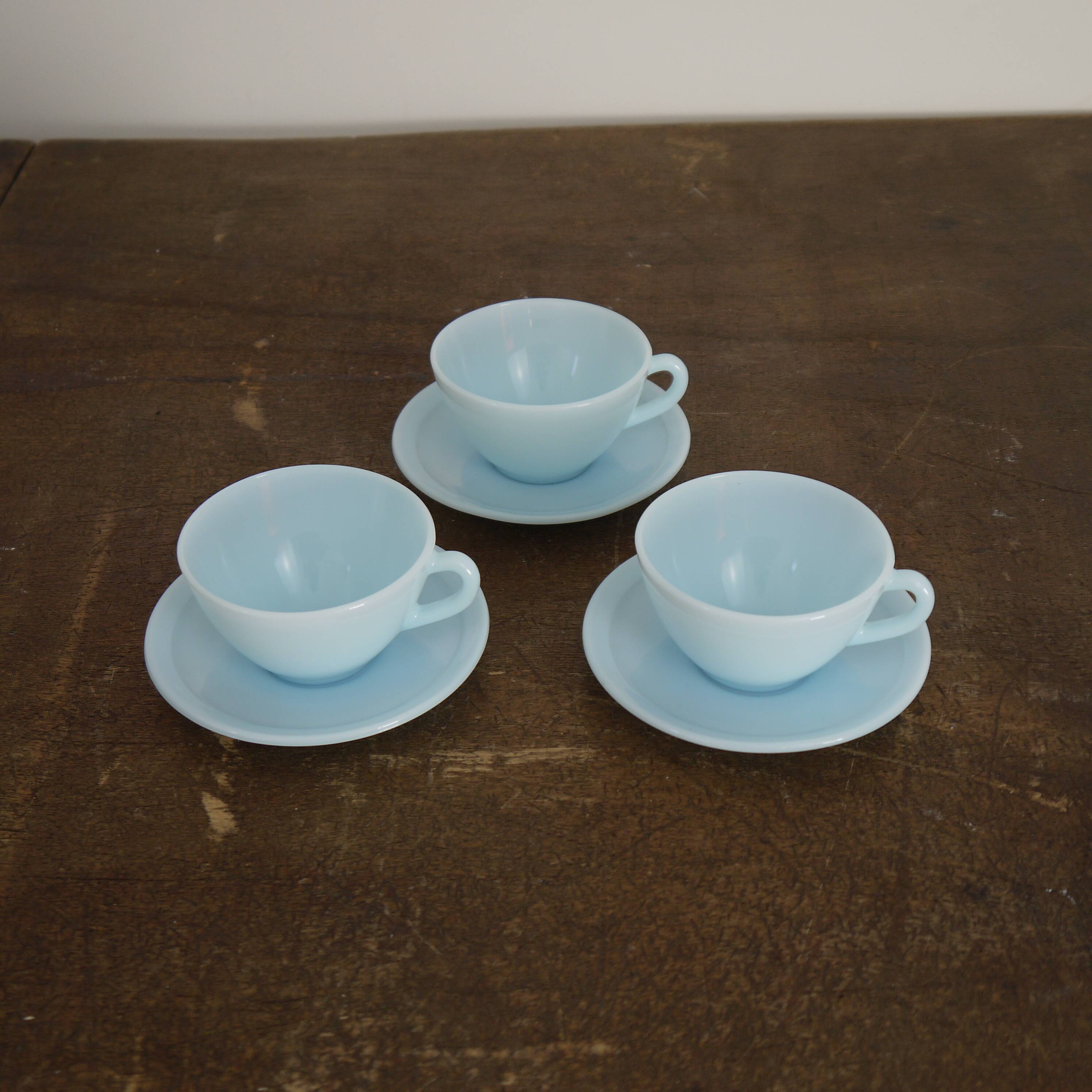 Three blue cups Duralex