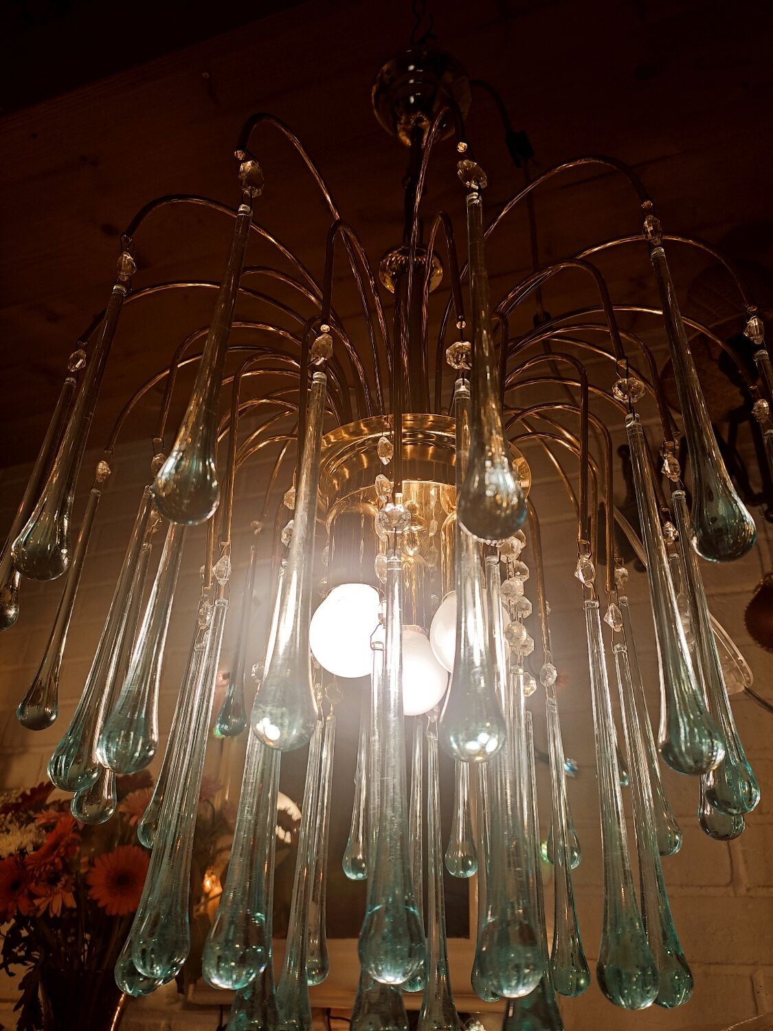 Blue drop tassel chandelier