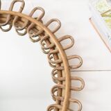 Vintage oval mirror in rattan and bamboo