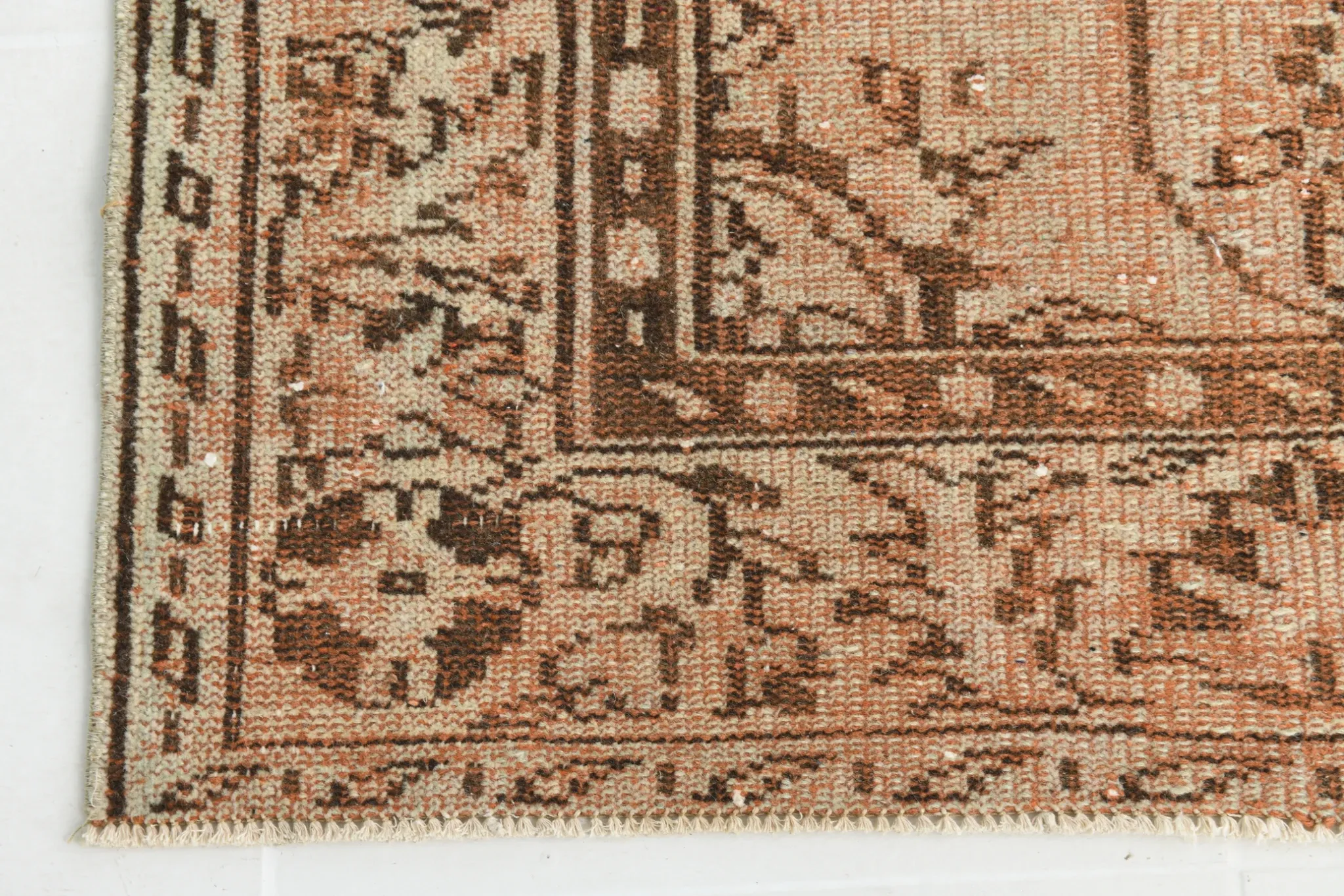 Vintage Persian Peach & Brown Rug, Oriental Pattern Rustic Carpet, 187x292