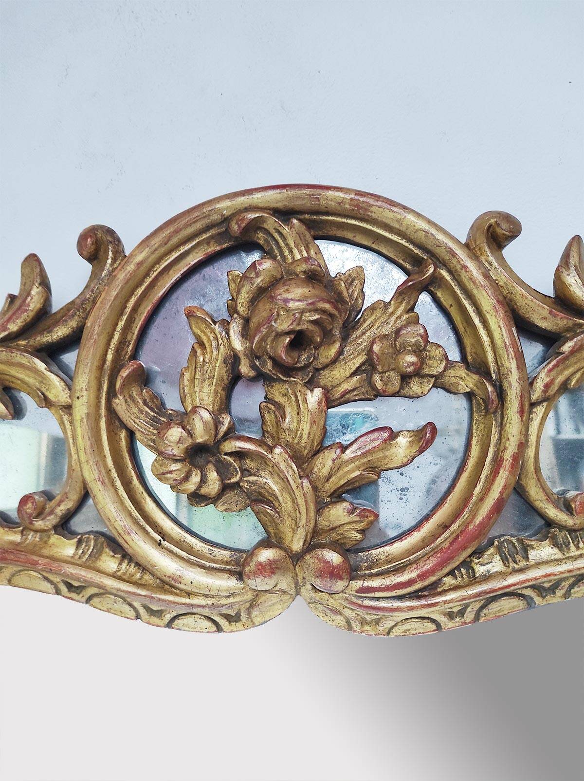 Ancien miroir français en bois doré style Louis XV baroque (100*66 cm)
