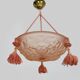 Ancien lustre degue, suspension vasque art déco 1 feu, en pâte de verre rose. signé degué