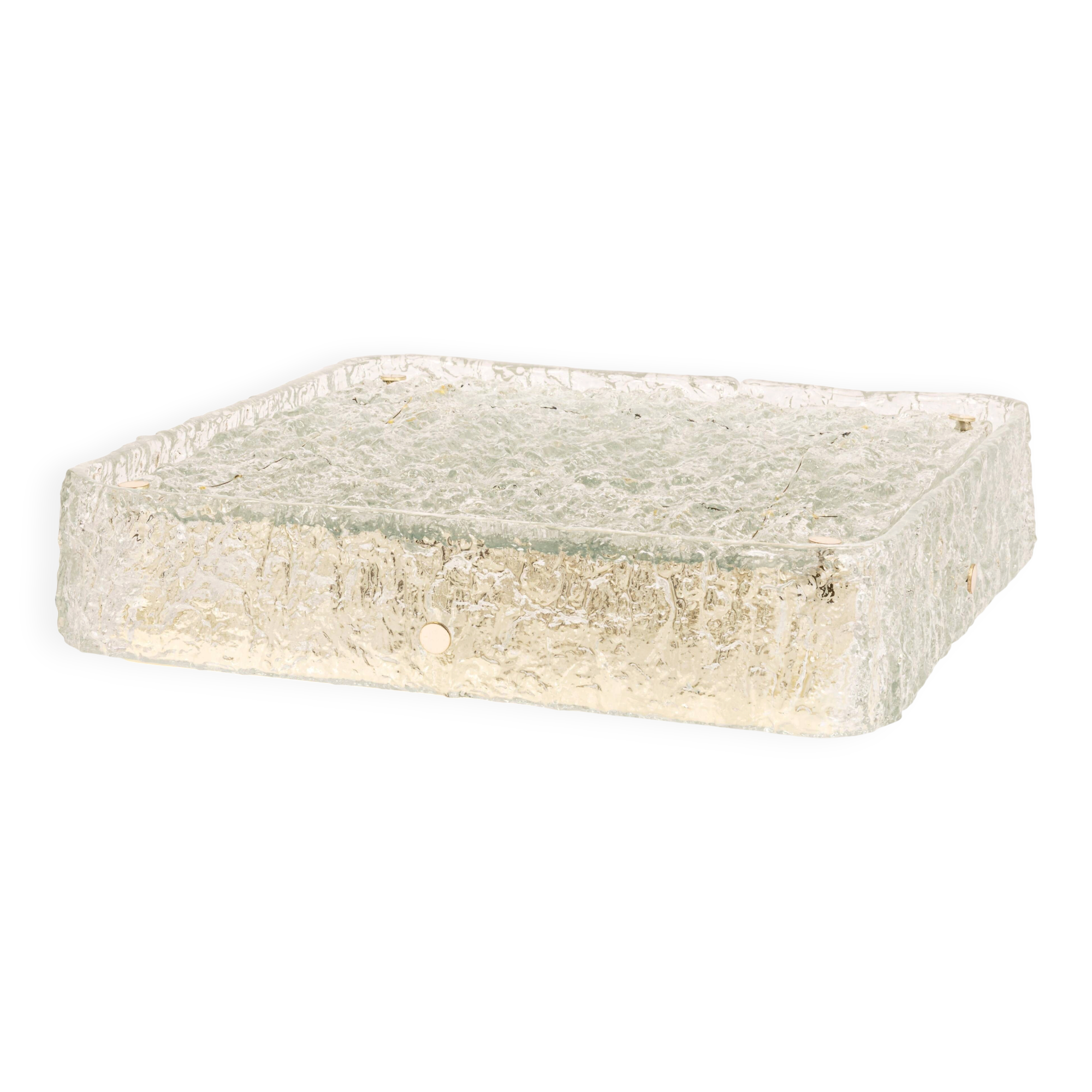 Square glass ice Murano ceiling light, Kaiser, Germany, 1970s