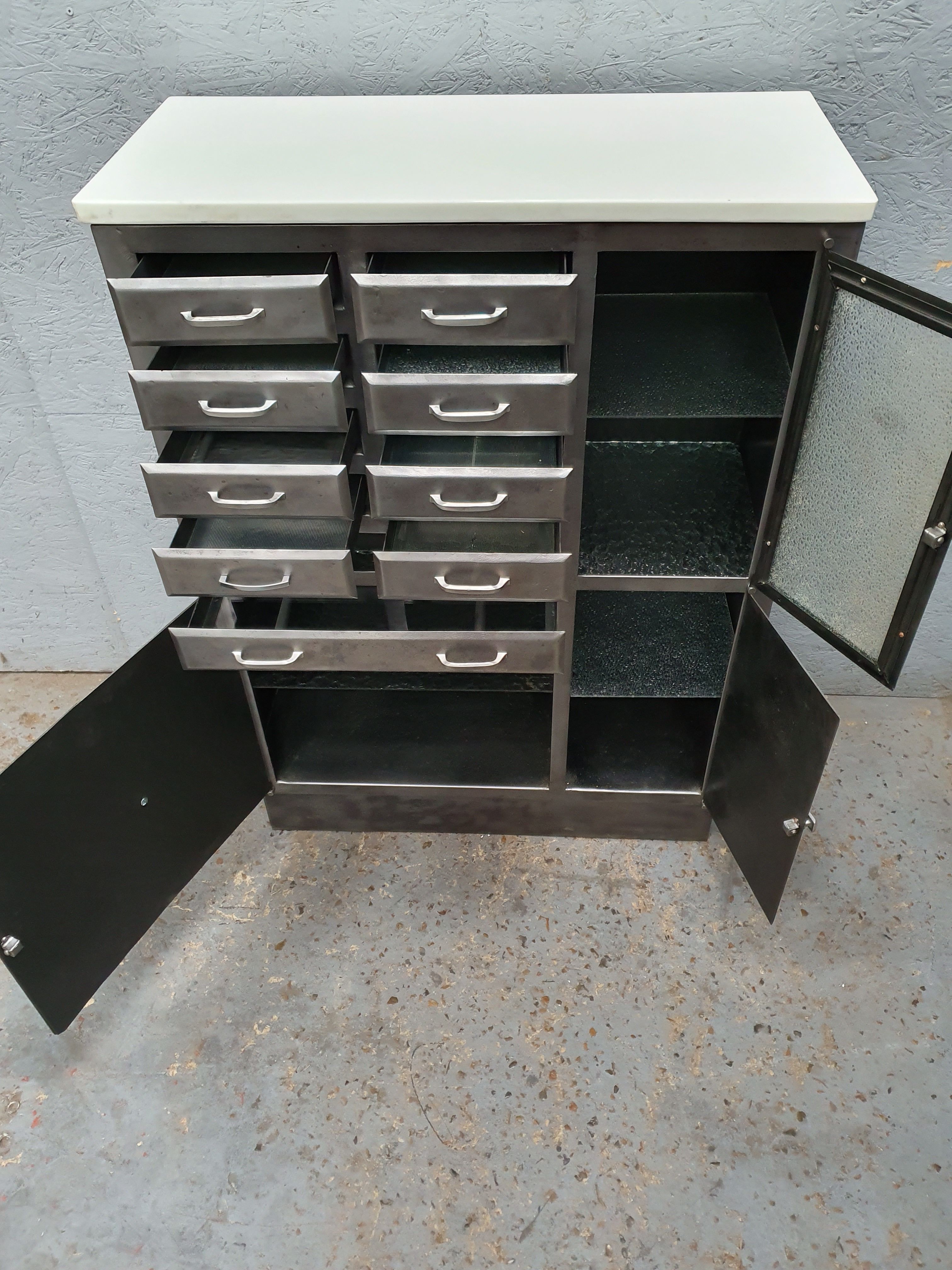 Dentist furniture 9 drawers and 3 doors patina graphoite on white marble
