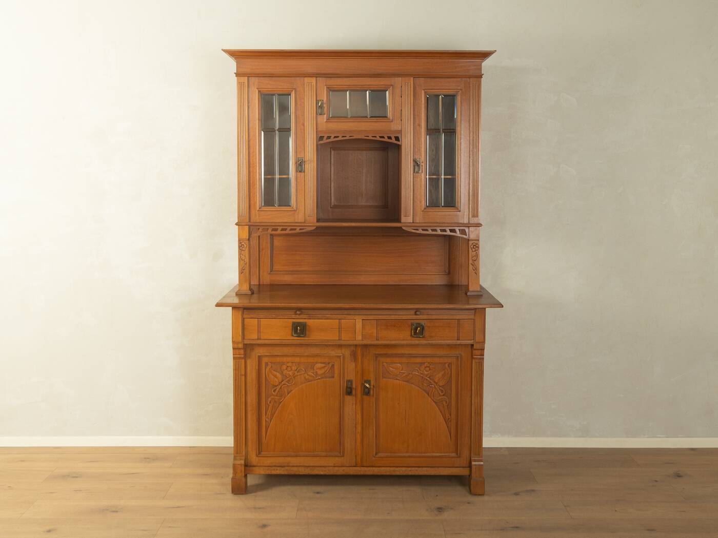 Two-piece buffet from the 1910s in Art Nouveau style, beech wood