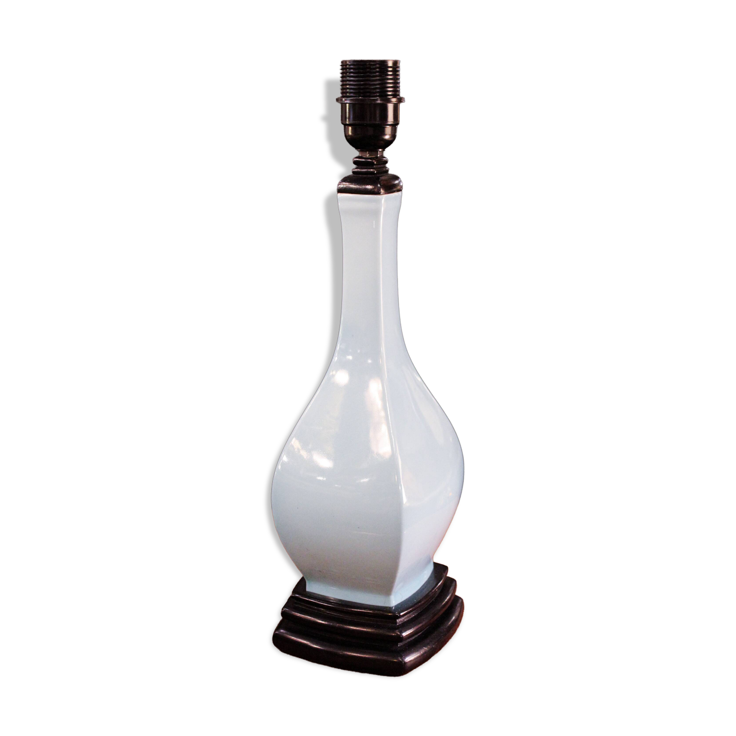 Light blue glazed ceramic lamp, Manises