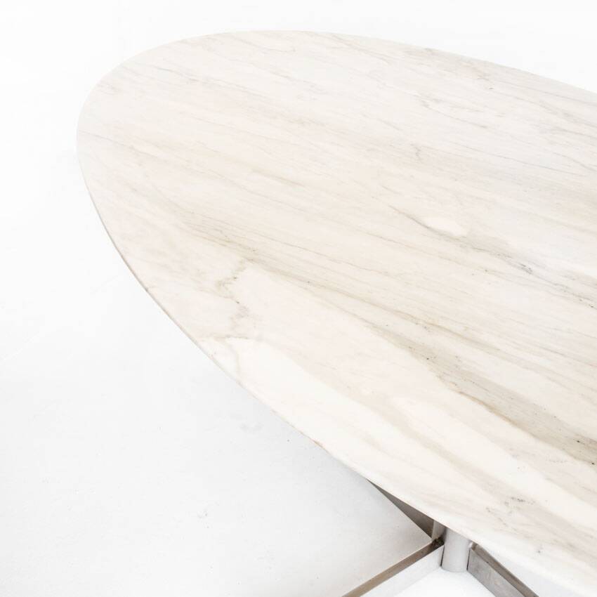 Dining table Roche Bobois. Metal and white marble. France, 1960s