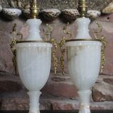 A pair of Neo Classical lacquered alabaster table lamps