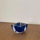 Vintage Sommerso glass ashtray in Murano style, square blue shape.
