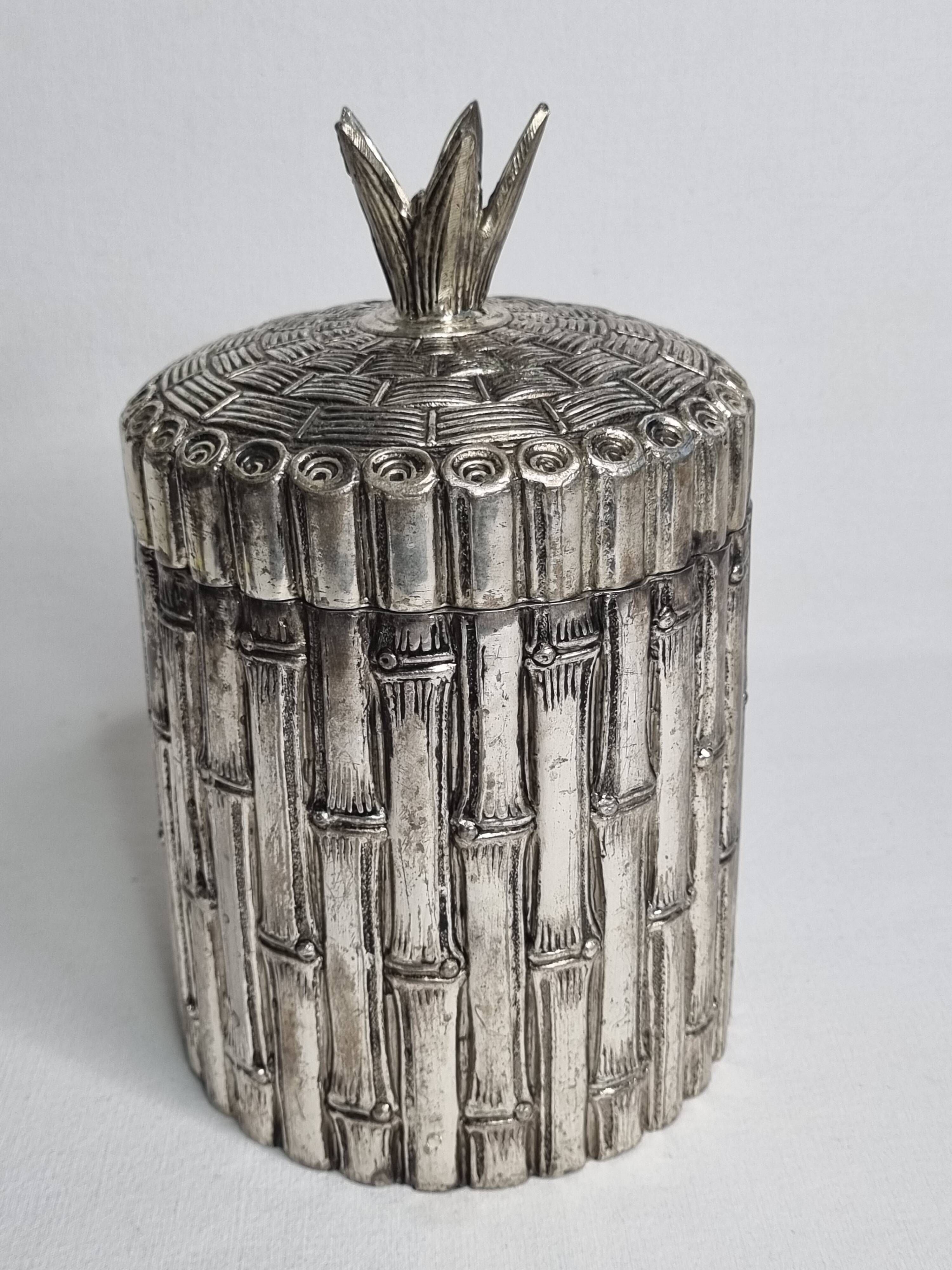 Mauro Manetti silver-plated metal ice bucket with bamboo decoration, Italy, 1970s