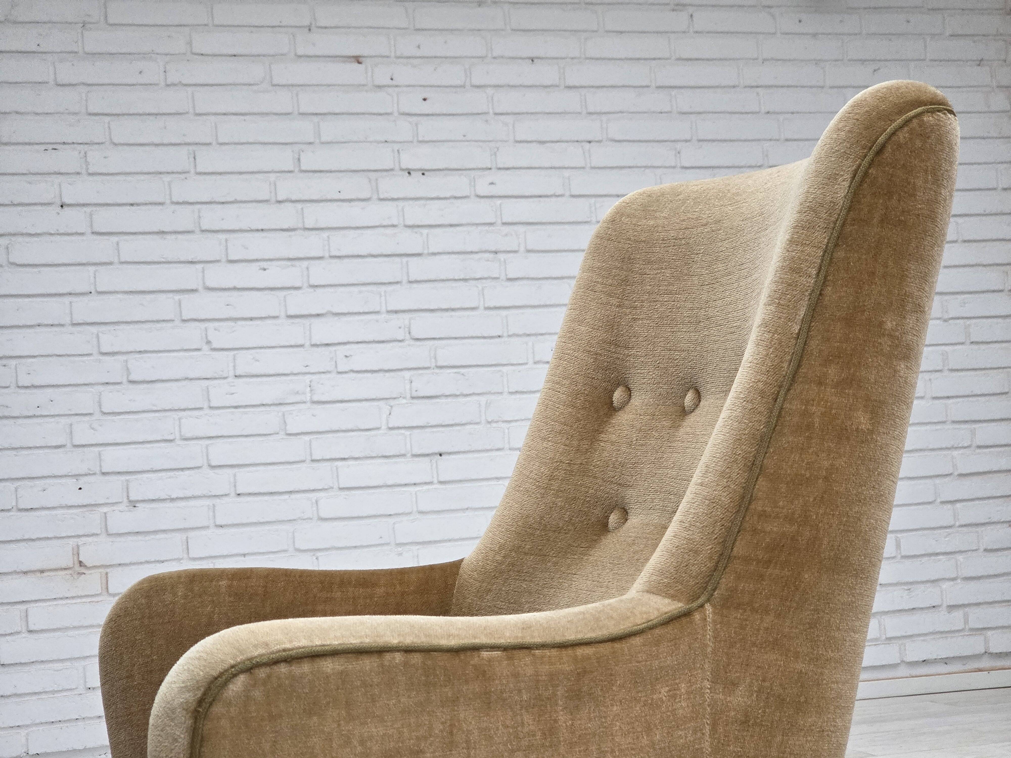 1970s, Danish highback armchair, light green furniture velour.