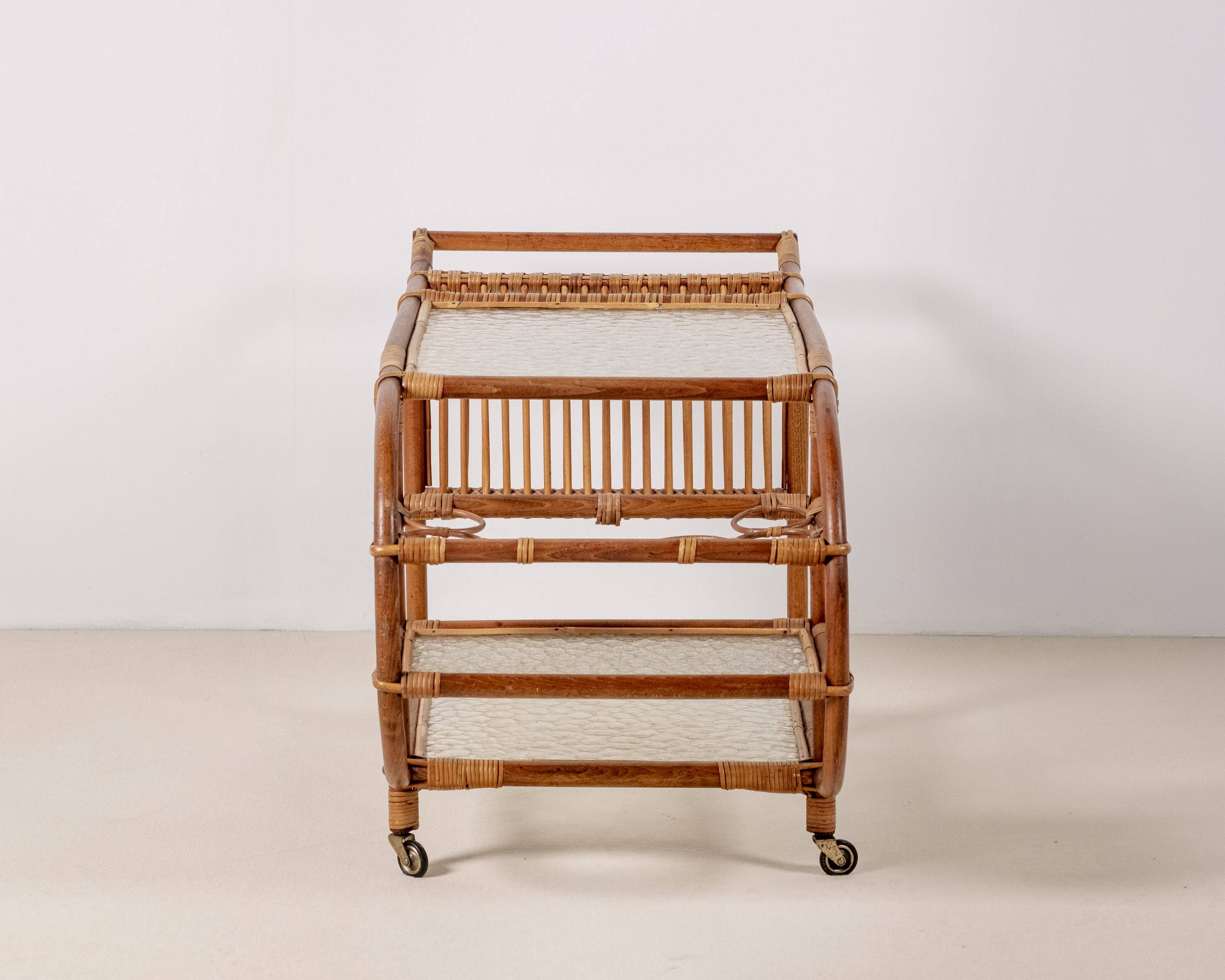 Bar Cart in Bamboo & Rattan, 1950s Denmark
