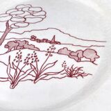 Gien serving dish with handles, burgundy landscape pattern - fcsv9