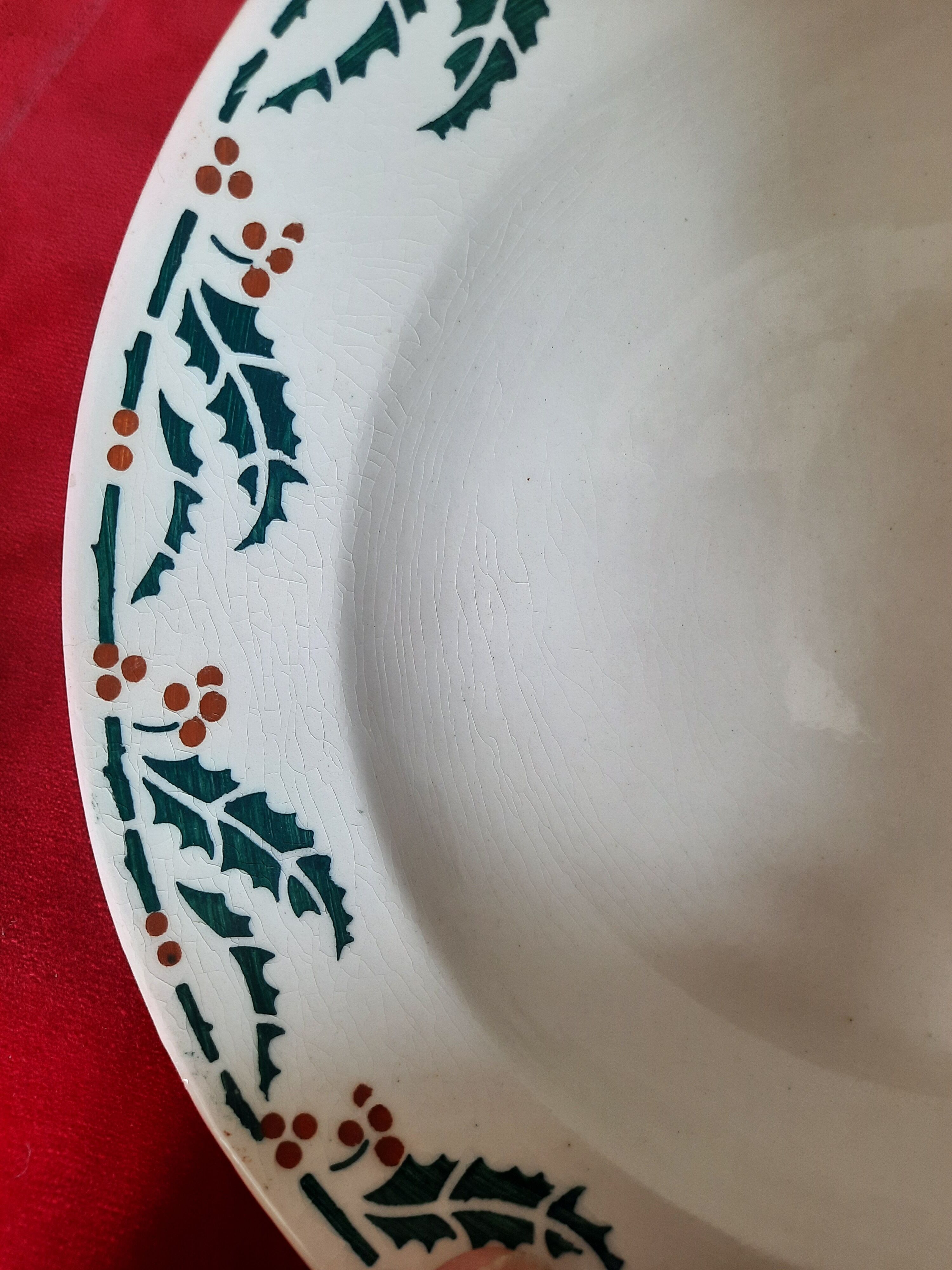 Flat, dessert, hollow plates and tureen in old earthenware