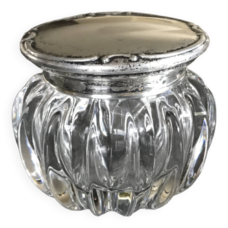 Old sugar pot, molded crystal candy box, alpaca silver metal lid