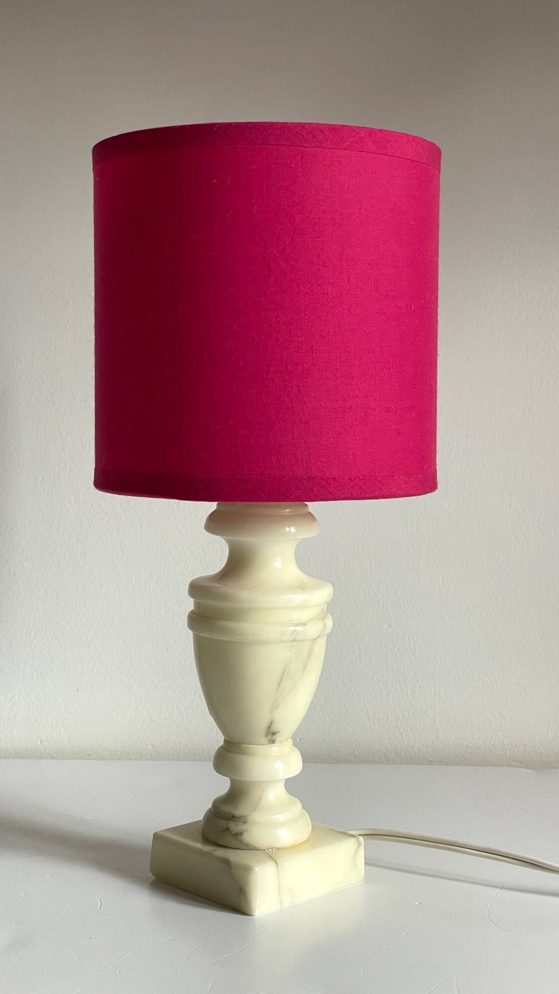 Vintage marble and fuchsia fabric lamp