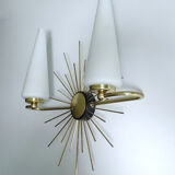 Pair of vintage sconces, sun, glass and brass, 60s
