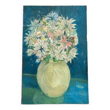 Painting / oil on canvas still life colorful bouquet 50s