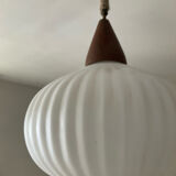 Louis Kalff pendant light in opaline and teak from the 1960s