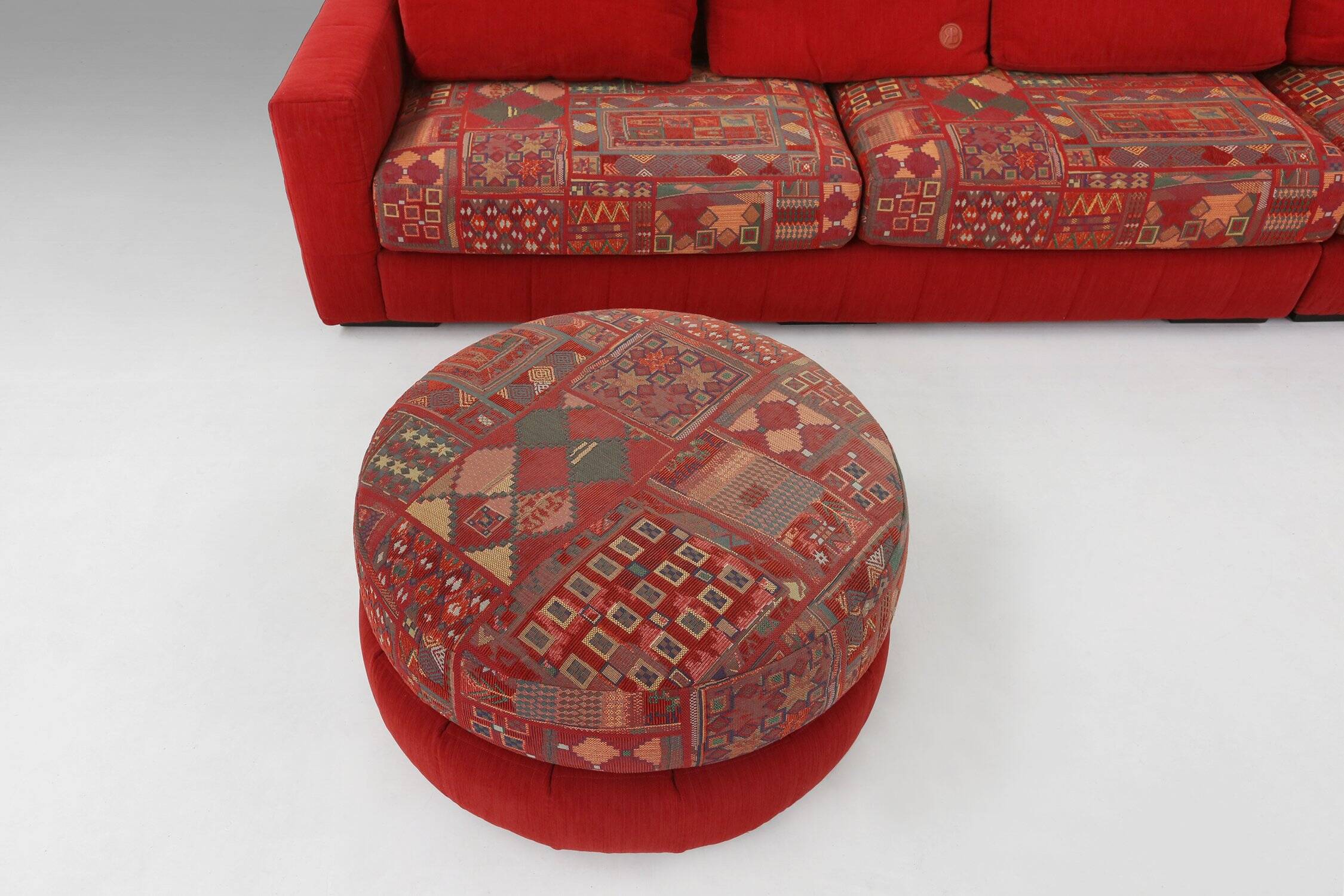 Modular Sofa in Red and Patterned Upholstery by Roche Bobois, France 1980s