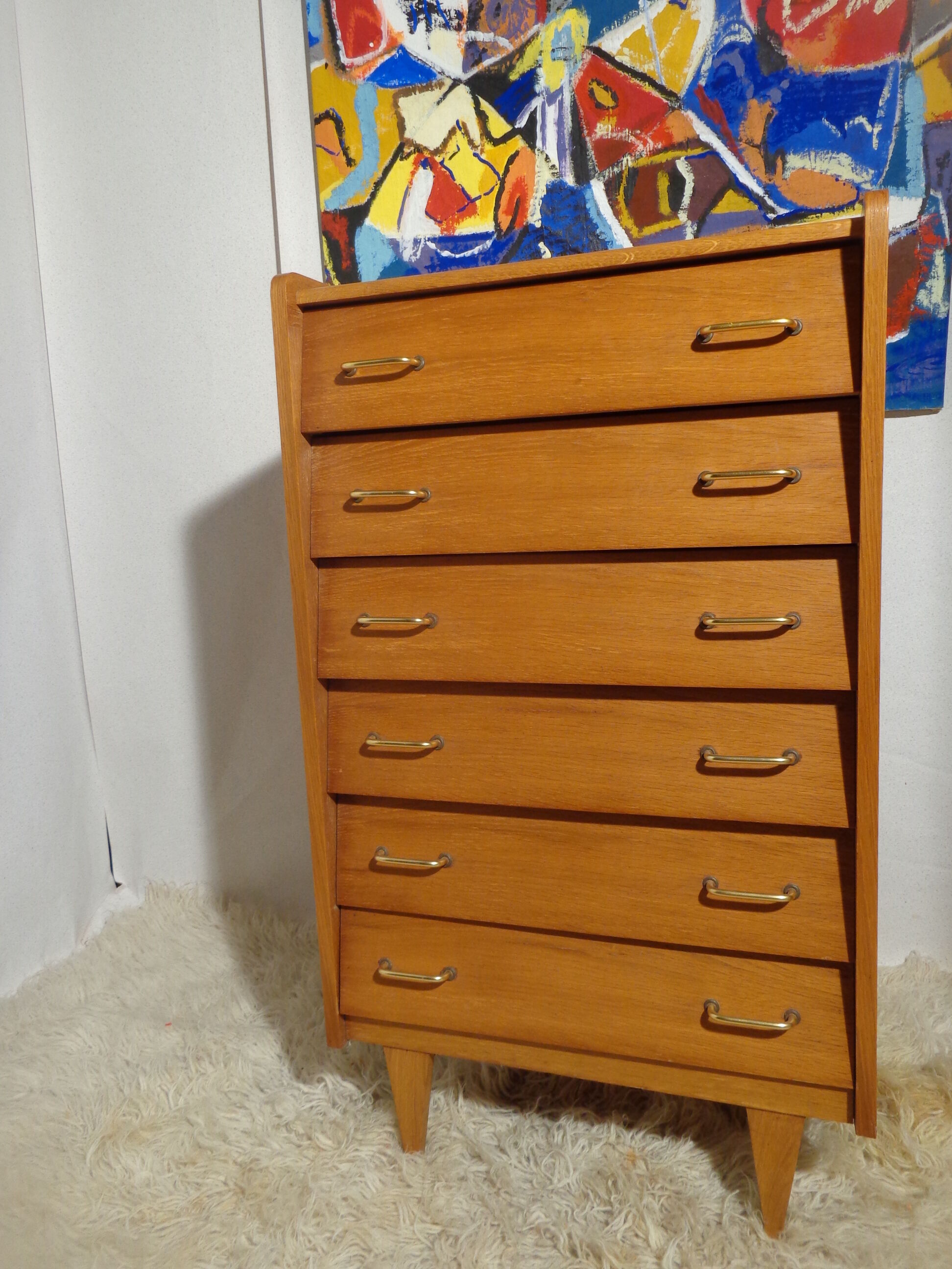 Chest of drawers vintage rag maker from the 60s light wood